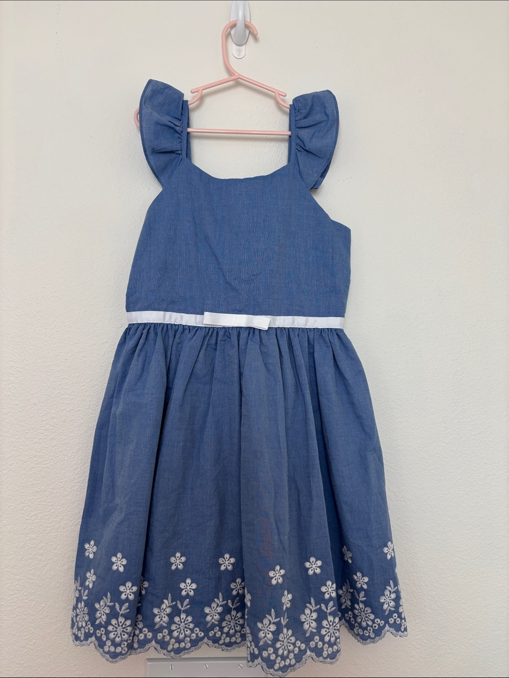Zunie Blue Fit-and-Flare Dress with White Floral Hem